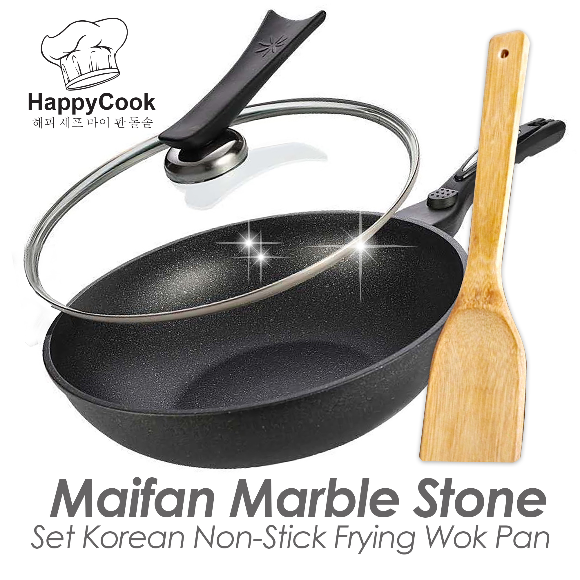 HappyCook 32cm Maifan Korean NonStick Frying Wok Pan With Free Spatula