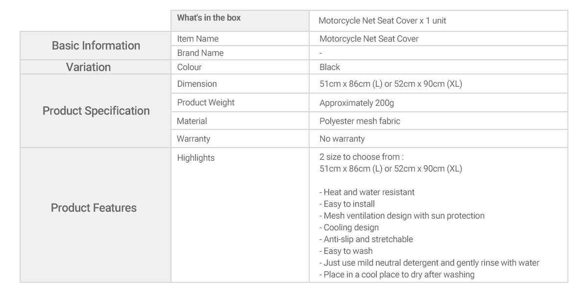 motorcycle net seat cover