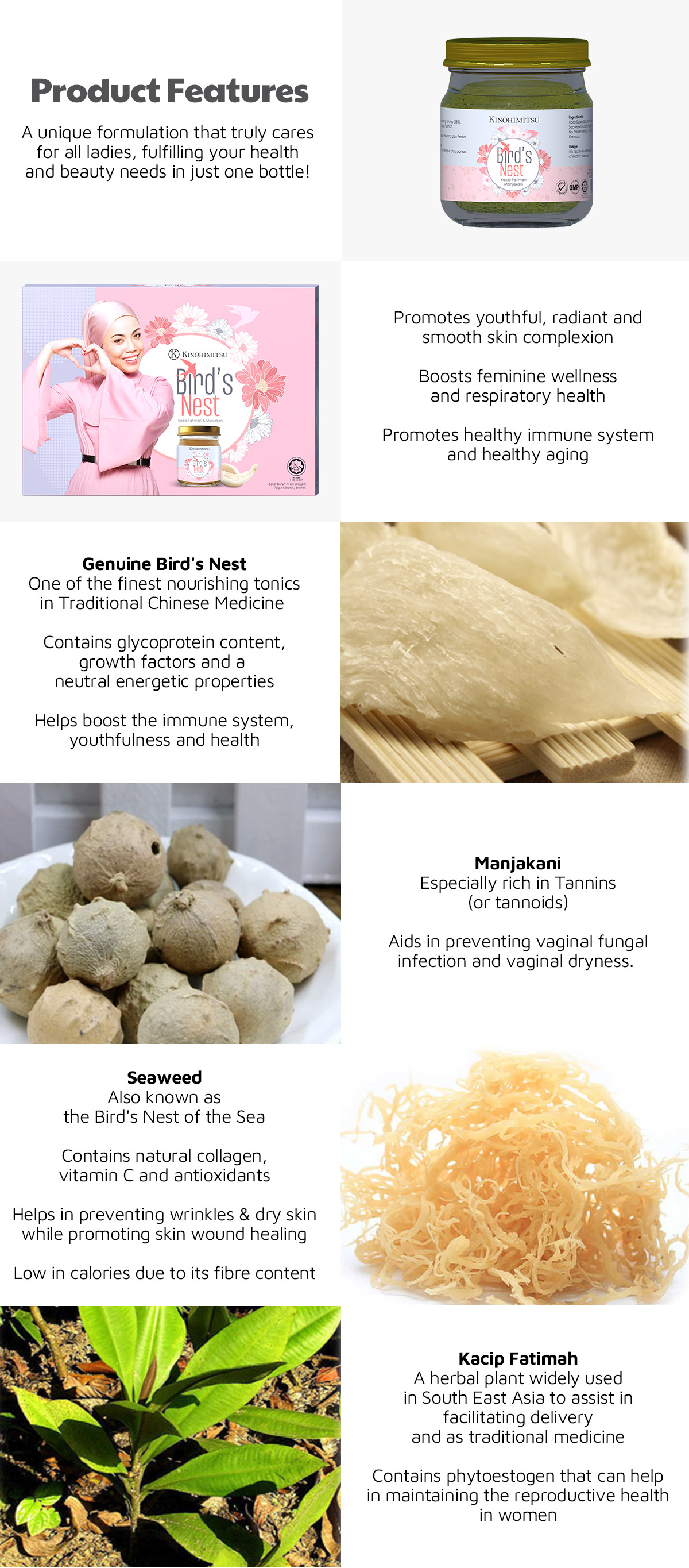 Kinohimitsu Bird S Nest With Kacip Fatimah And Manjakani Single Set