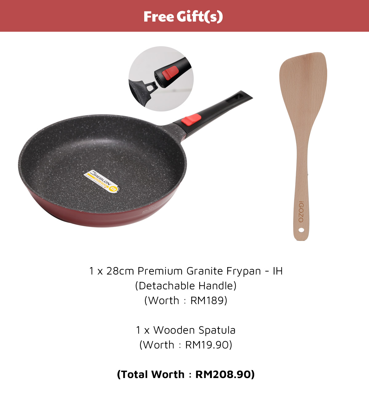 Igozo 36cm Lava Red Premium Granite Wok